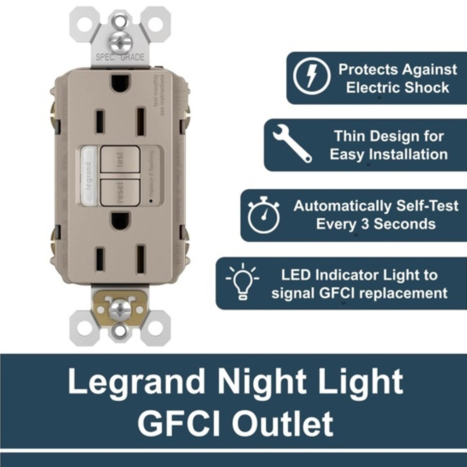 radiant Tamper-Resistant 15A GFCI Receptacle with Night Light, Ivory - Bees Lighting