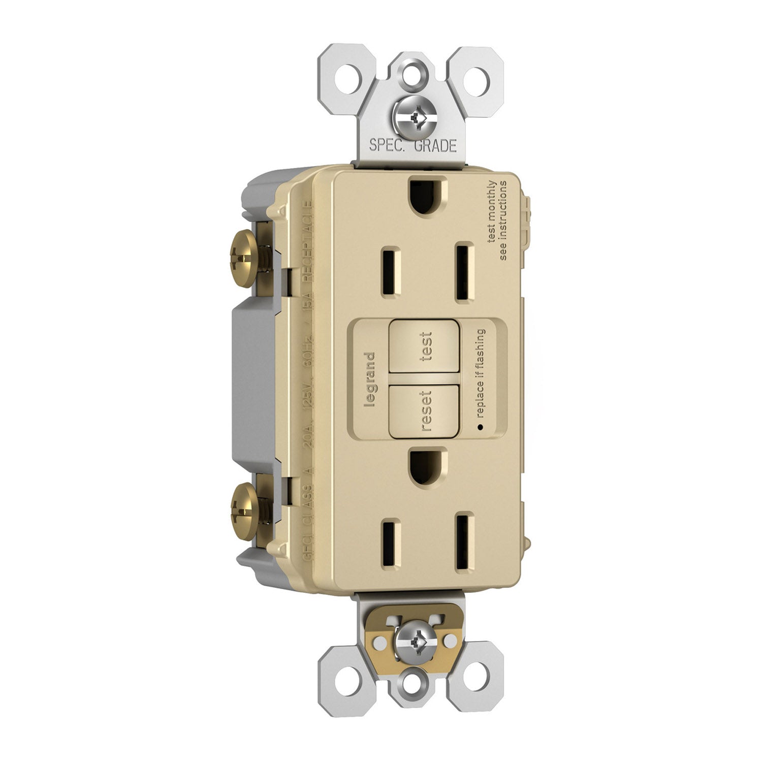 radiant Tamper-Resistant 15A Duplex Self-Test GFCI Receptacle, Ivory - Bees Lighting