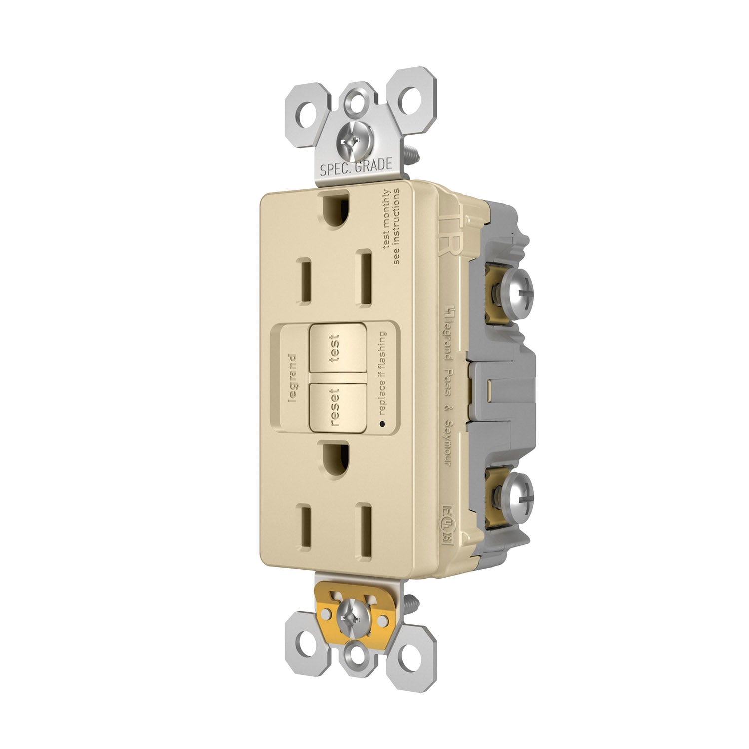radiant Tamper-Resistant 15A Duplex Self-Test GFCI Receptacle, Ivory - Bees Lighting