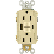 radiant Tamper-Resistant 15A Self-Test GFCI Receptacles, USB Type A/C, Ivory - Bees Lighting