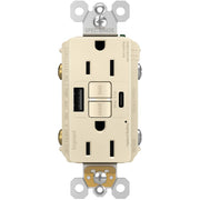 radiant Tamper-Resistant 15A Self-Test GFCI Receptacles, USB Type A/C, Light Almond - Bees Lighting