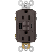 radiant Tamper-Resistant 15A Self-Test GFCI Receptacles, USB Type A/C, Brown - Bees Lighting