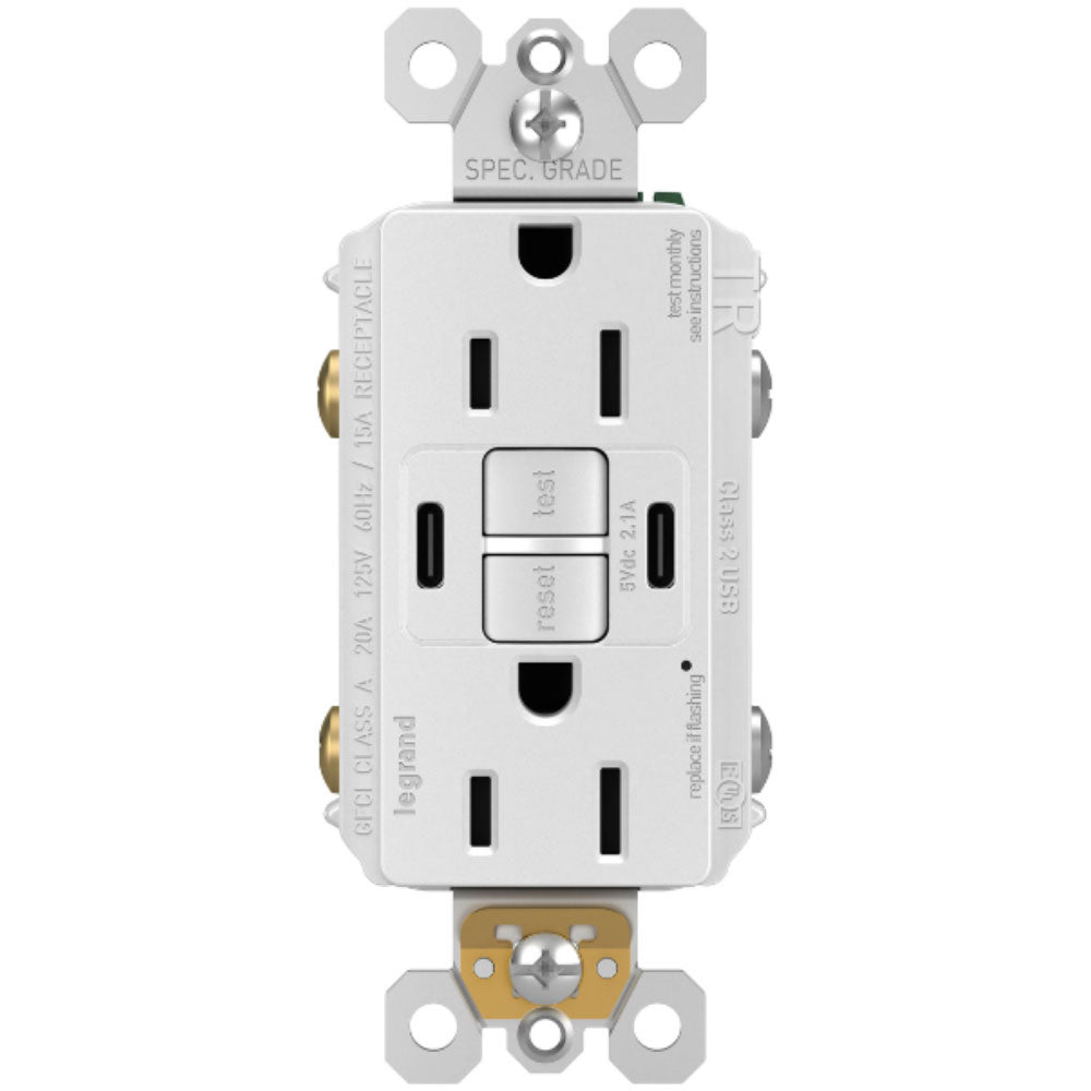 Radiant 15 Amp GFCI Outlet with USB-C Outlet Tamper-Resistant White - Bees Lighting