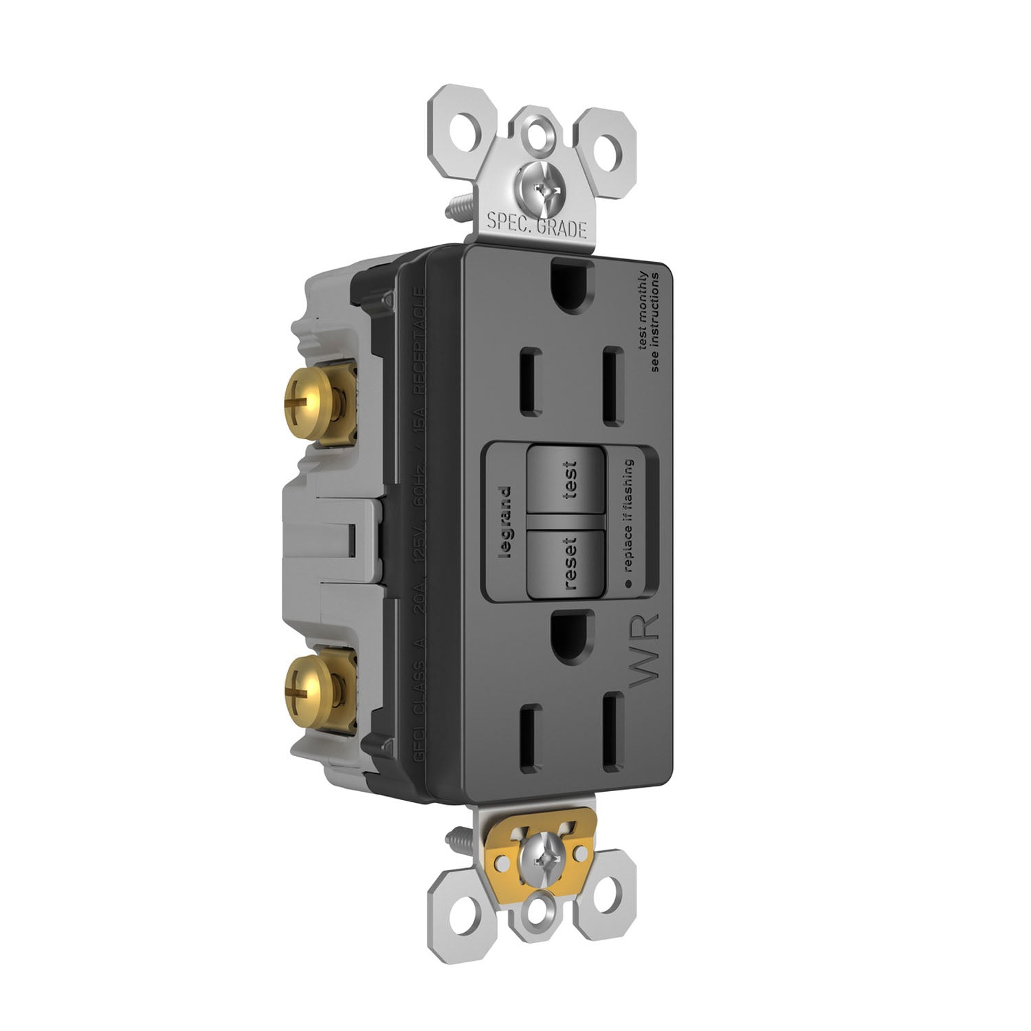 radiant Tamper-Resistant Weather-Resistant 15A Self-Test GFCI Receptacle, Black - Bees Lighting