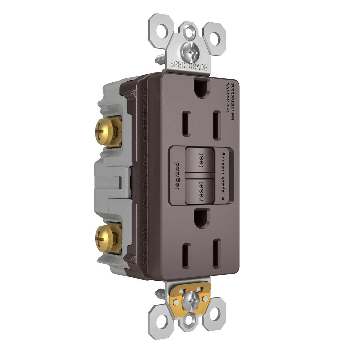 radiant Tamper-Resistant 15A Duplex Self-Test GFCI Receptacle, Brown - Bees Lighting