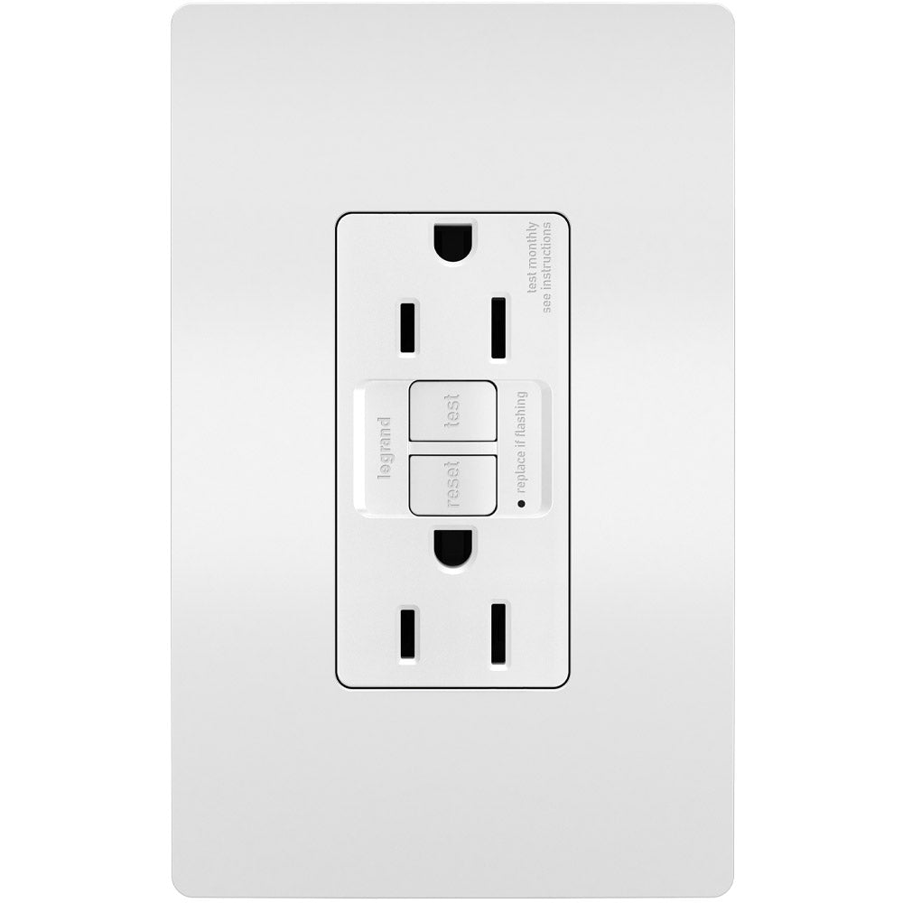 radiant 15A GFCI Self-Test Decorator Duplex Receptacle, White - Bees Lighting