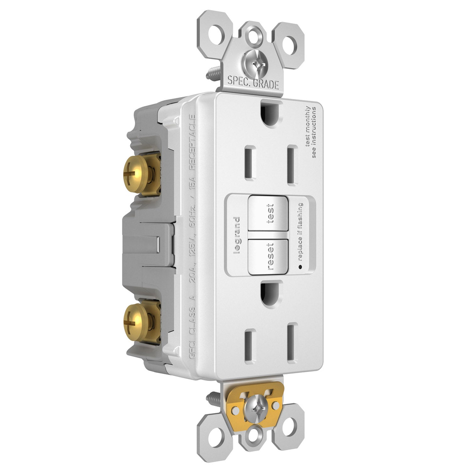 radiant 15A GFCI Self-Test Decorator Duplex Receptacle, White - Bees Lighting