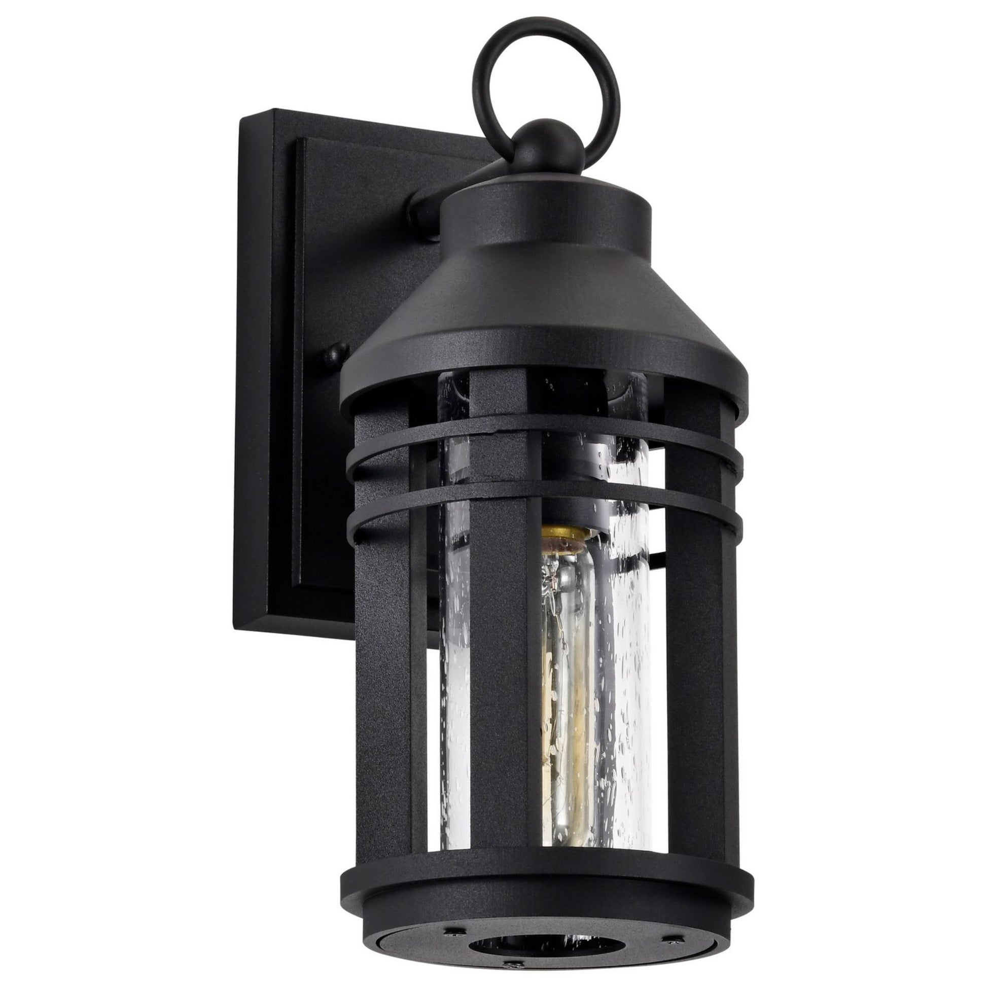 Wilton 1 Light Outdoor Wall Light, Matte Black Finish, Clear Seeded Glass - Bees Lighting