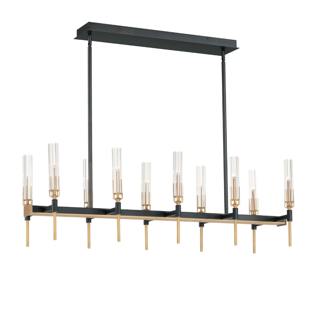 Flambeau 45 in. 10 Lights Linear LED Chandelier, Black|Antique Brass - Bees Lighting