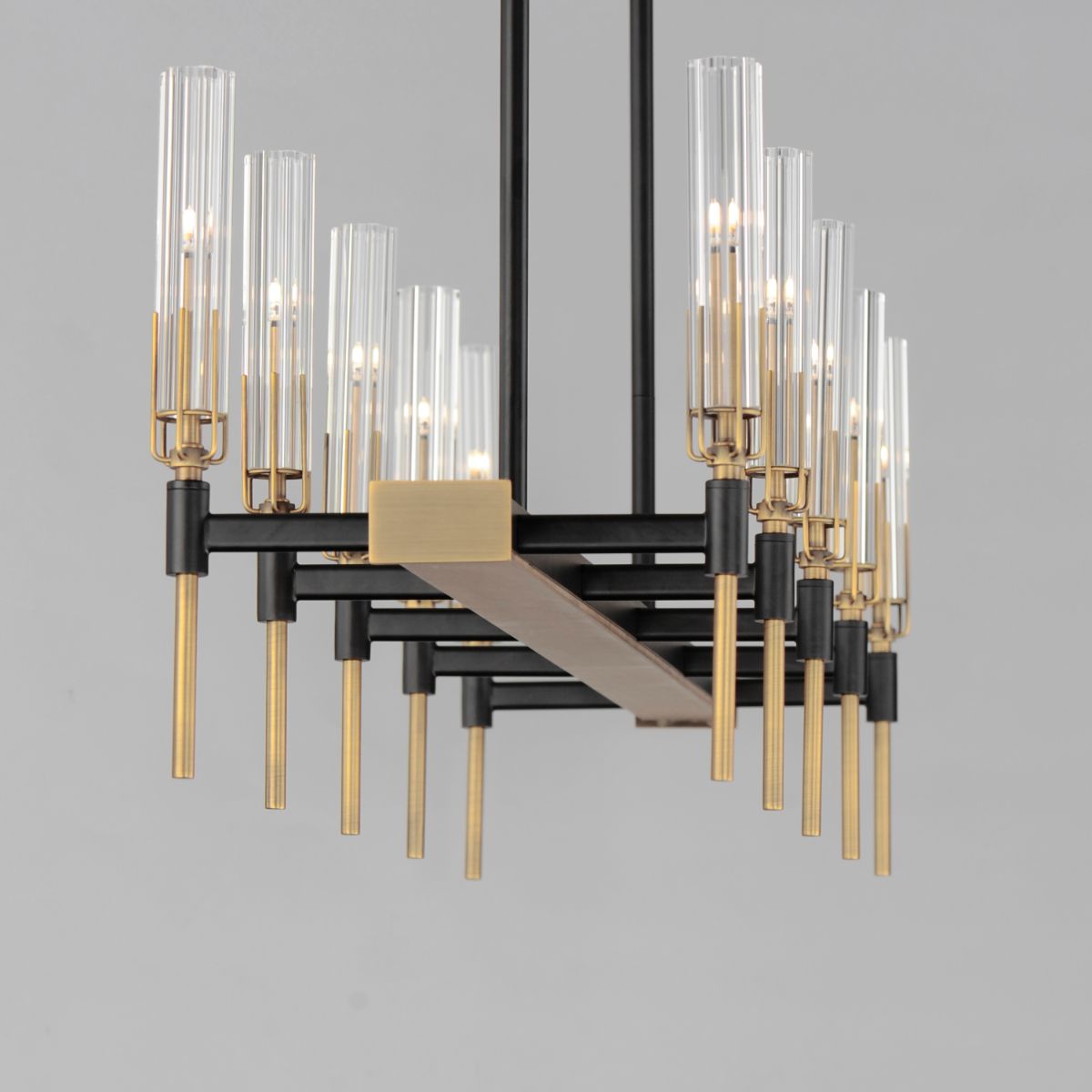 Flambeau 45 in. 10 Lights Linear LED Chandelier, Black|Antique Brass - Bees Lighting