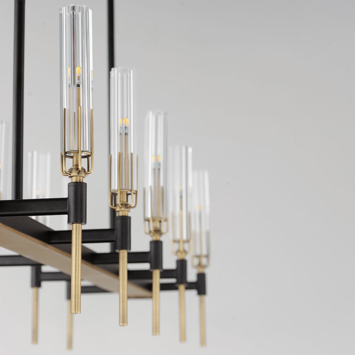 Flambeau 45 in. 10 Lights Linear LED Chandelier, Black|Antique Brass - Bees Lighting