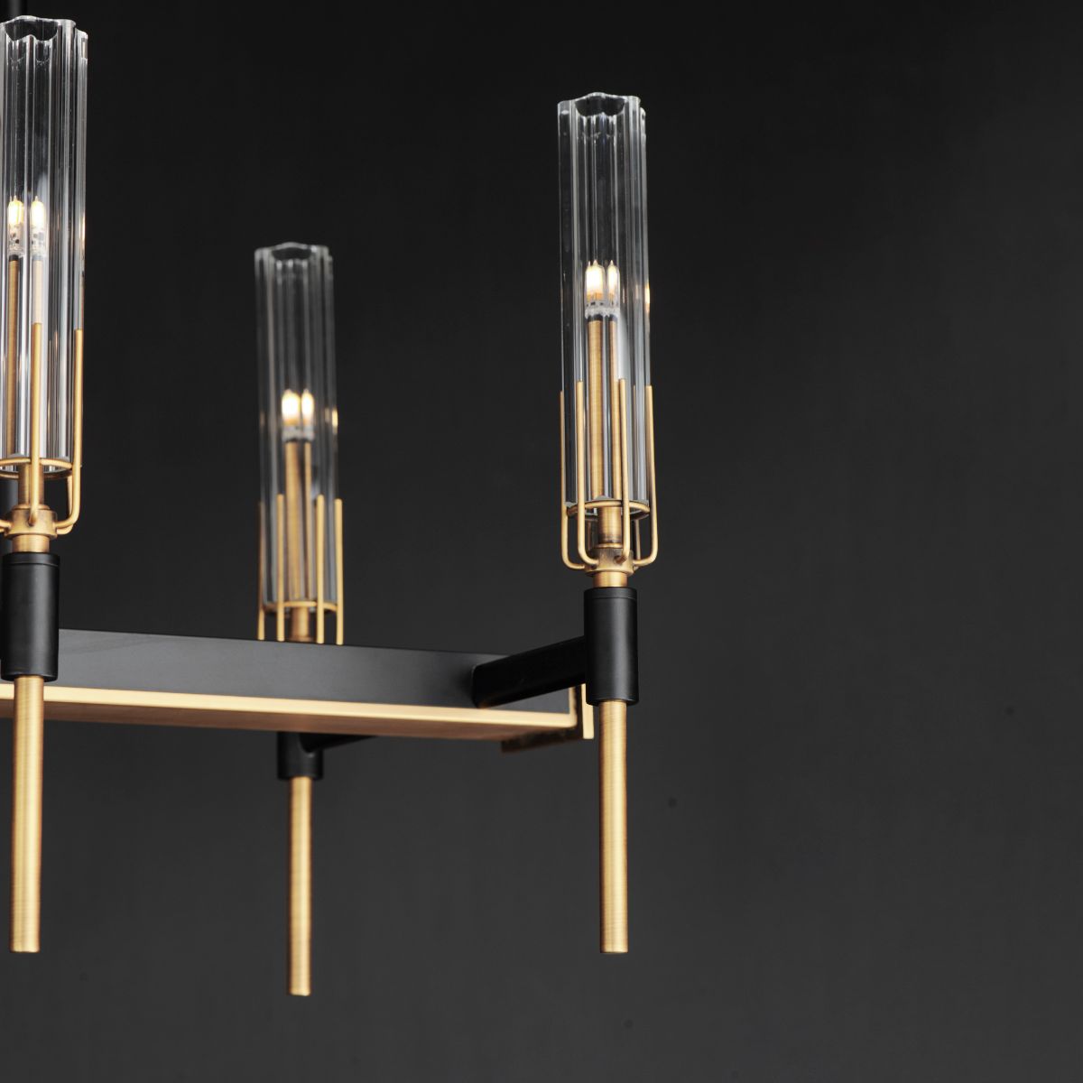 Flambeau 45 in. 10 Lights Linear LED Chandelier, Black|Antique Brass - Bees Lighting