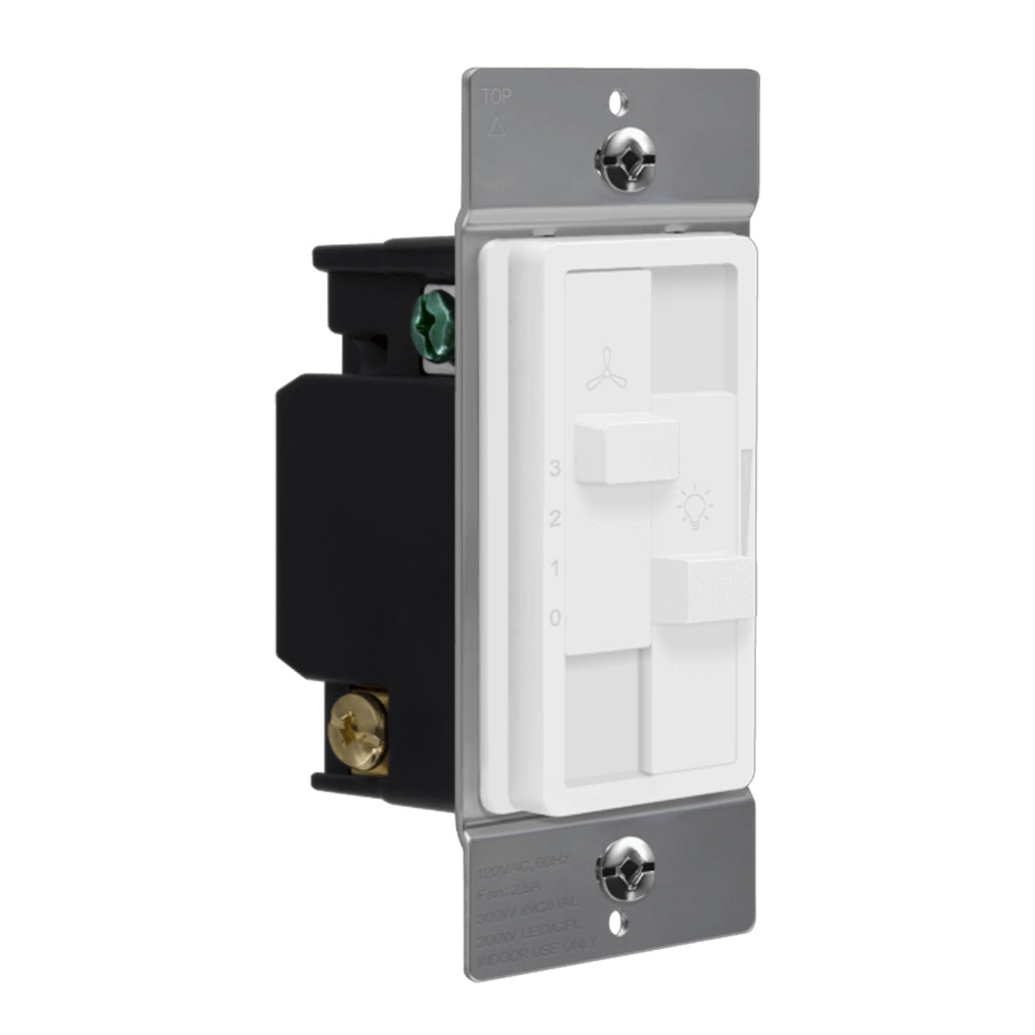 Dual Slide 3-Speed Fan Control and LED Dimmer Switch, Single Pole, White - Bees Lighting