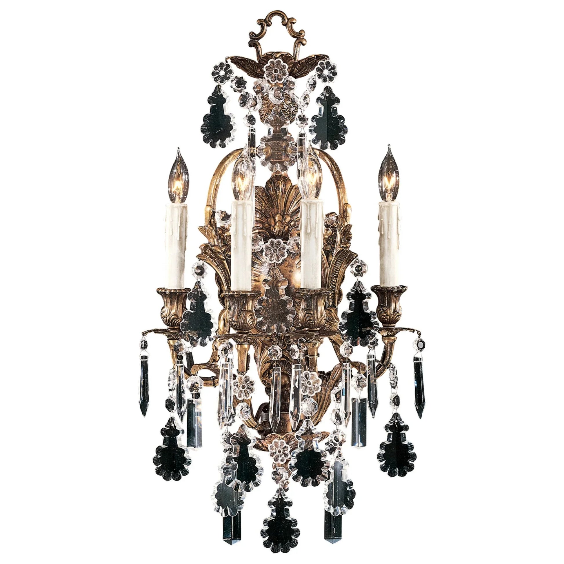 Crystal 24" 4-Light Wall Sconce, Oxidized Brass Finish - Bees Lighting