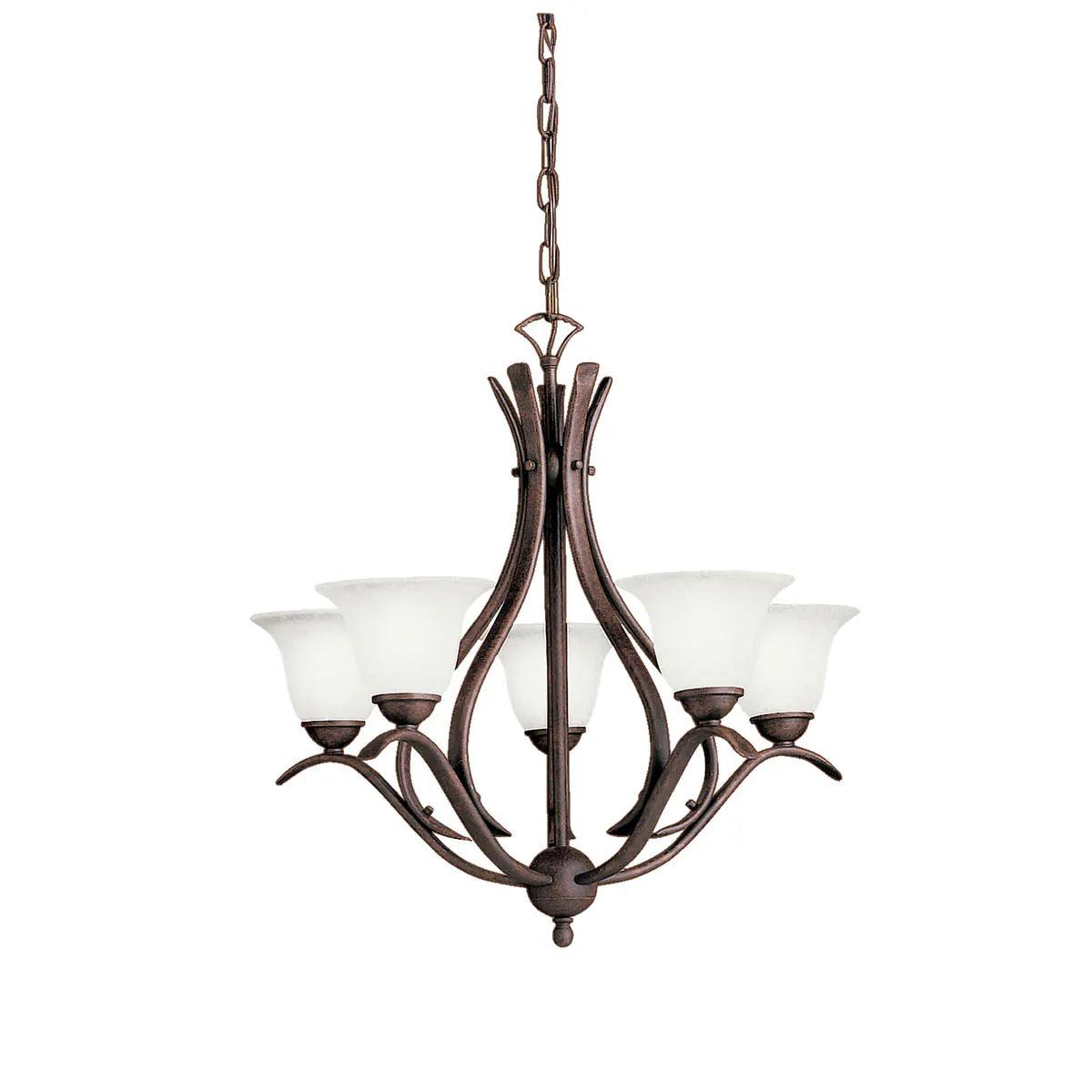 Dover 24" 5-Light Chandelier 1-Tier with Satin Etched Seeded Glass, Tannery Bronze Finish - Bees Lighting