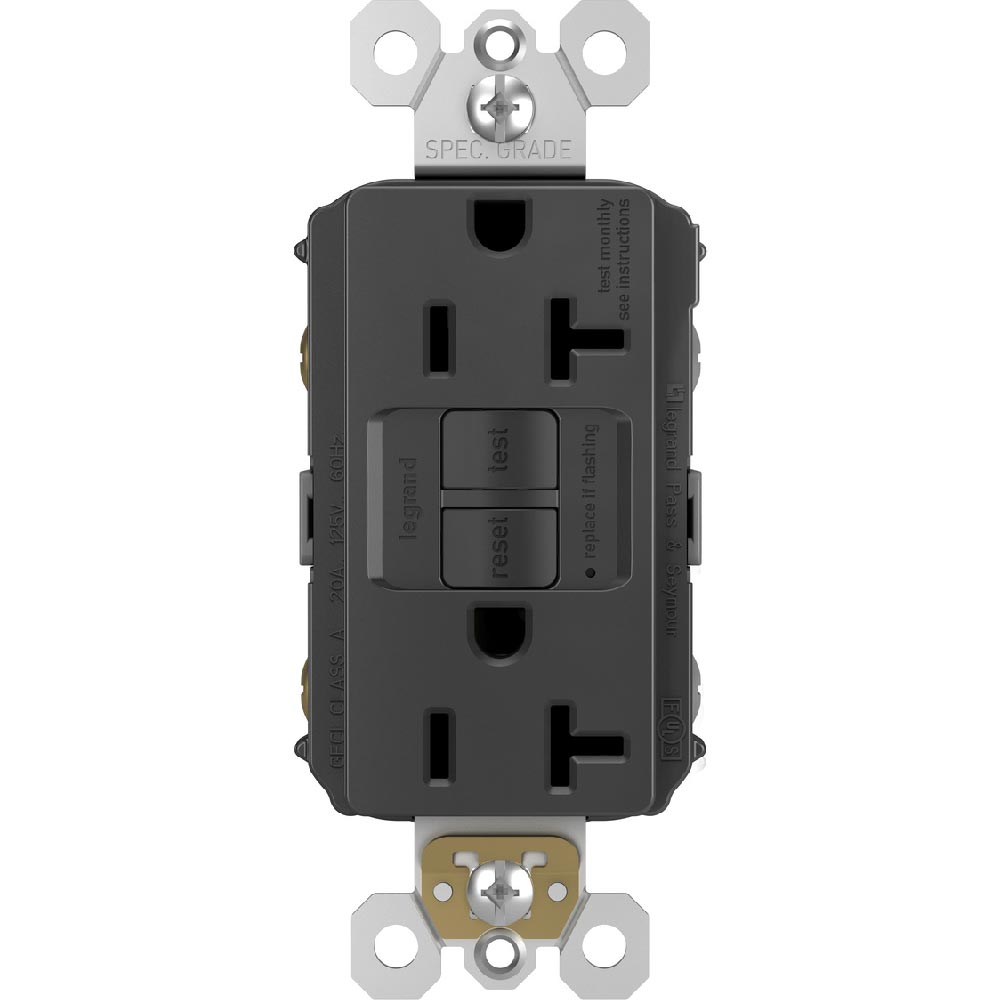 radiant 20A GFCI Self-Test Decorator Duplex Receptacles, Black - Bees Lighting
