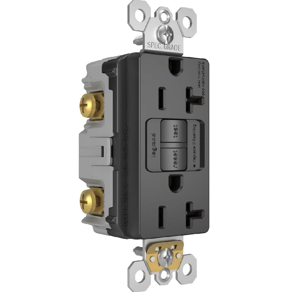 radiant 20A GFCI Self-Test Decorator Duplex Receptacles, Black - Bees Lighting