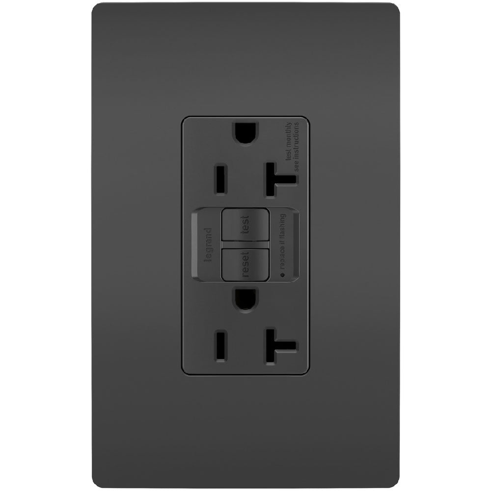 radiant 20A GFCI Self-Test Decorator Duplex Receptacles, Black - Bees Lighting