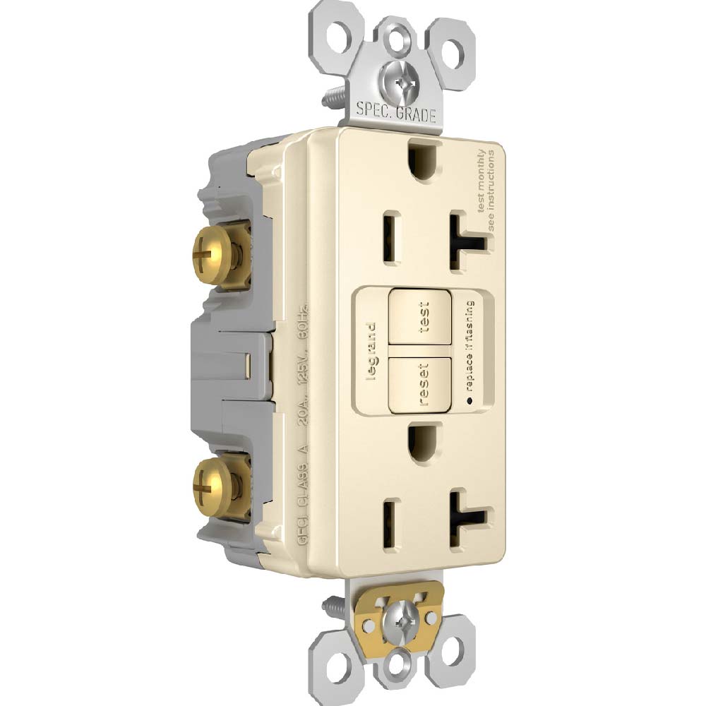 radiant 20A GFCI Self-Test Decorator Duplex Receptacles, Light Almond - Bees Lighting