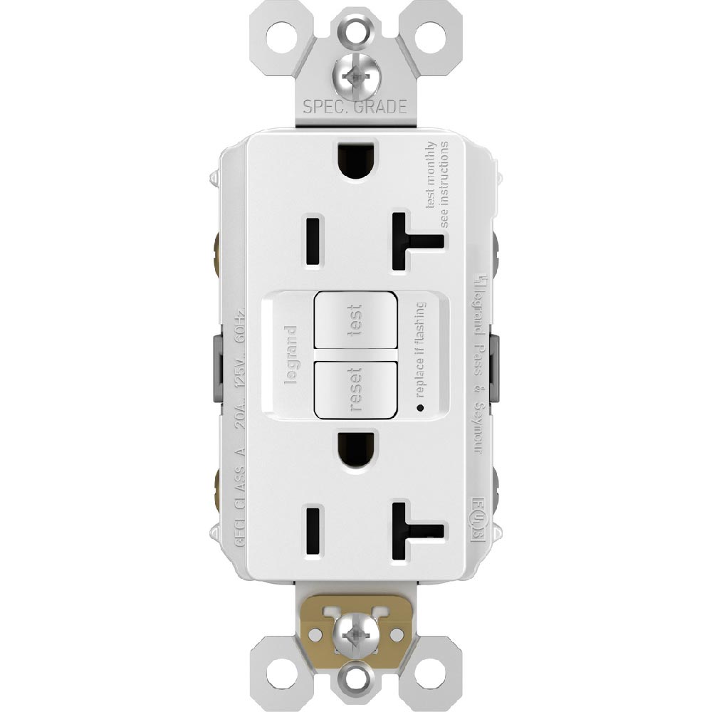 radiant 20A GFCI Self-Test Decorator Duplex Receptacles, White - Bees Lighting