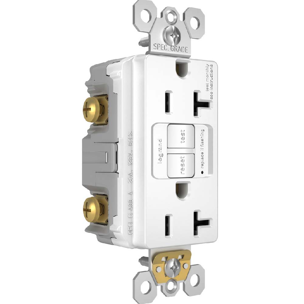 radiant 20A GFCI Self-Test Decorator Duplex Receptacles, White - Bees Lighting