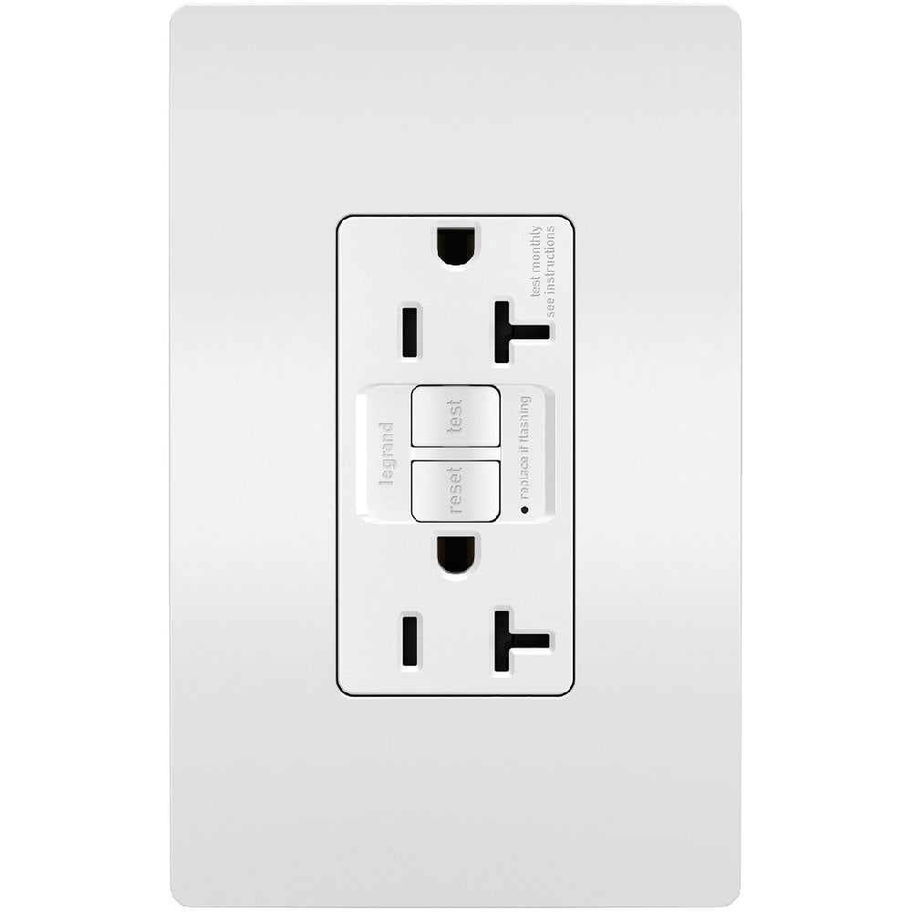 radiant 20A GFCI Self-Test Decorator Duplex Receptacles, White - Bees Lighting