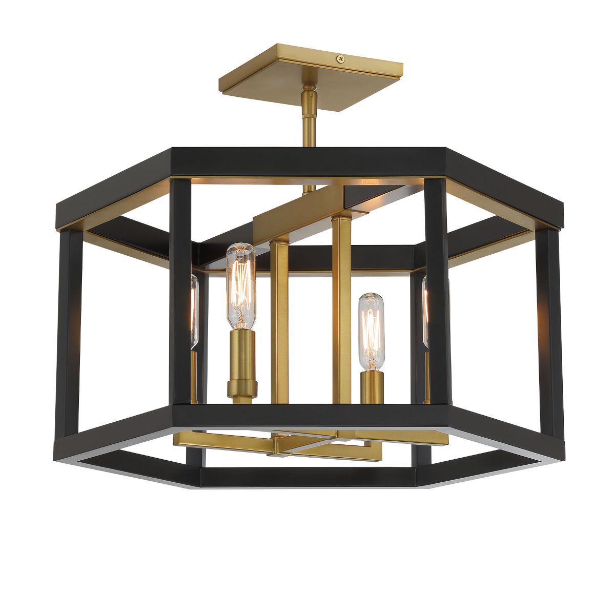 Union Estates 18 In. 4 Lights Semi flush Mount Light Black & brass Finish