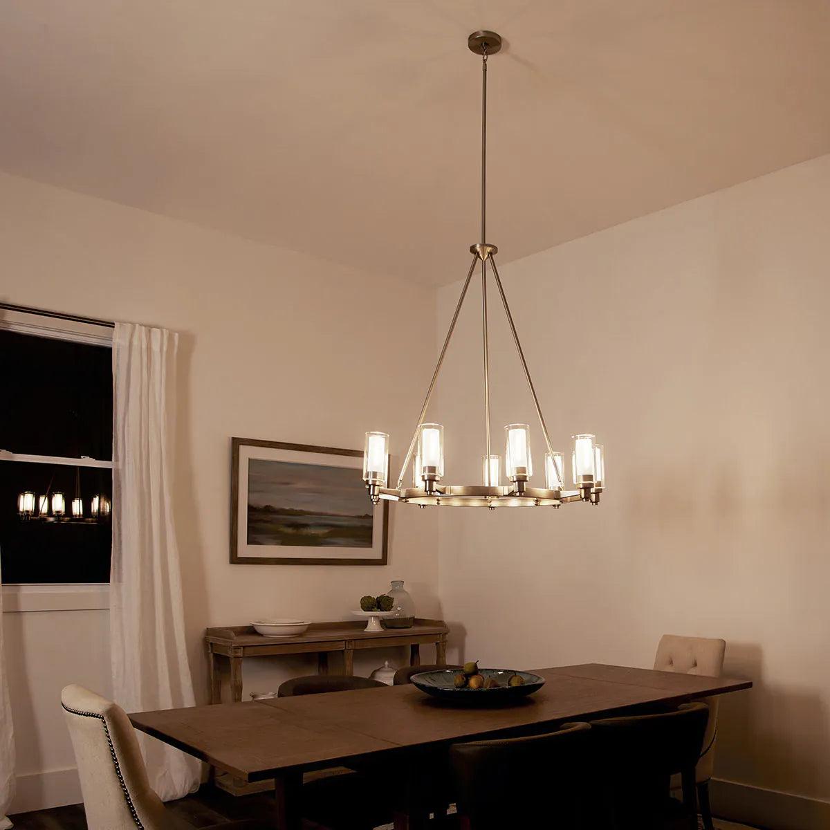 Circolo 36" 9-Light Chandelier 1-Tier with Clear Glass, Brushed Nickel Finish - Bees Lighting