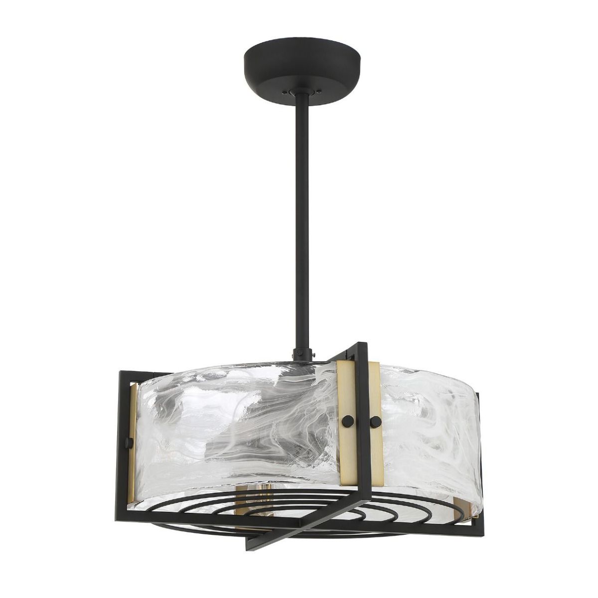 Hayward 23 Inch Matte Black with Warm Brass Accents Chandelier Ceiling Fan With Light And Remote