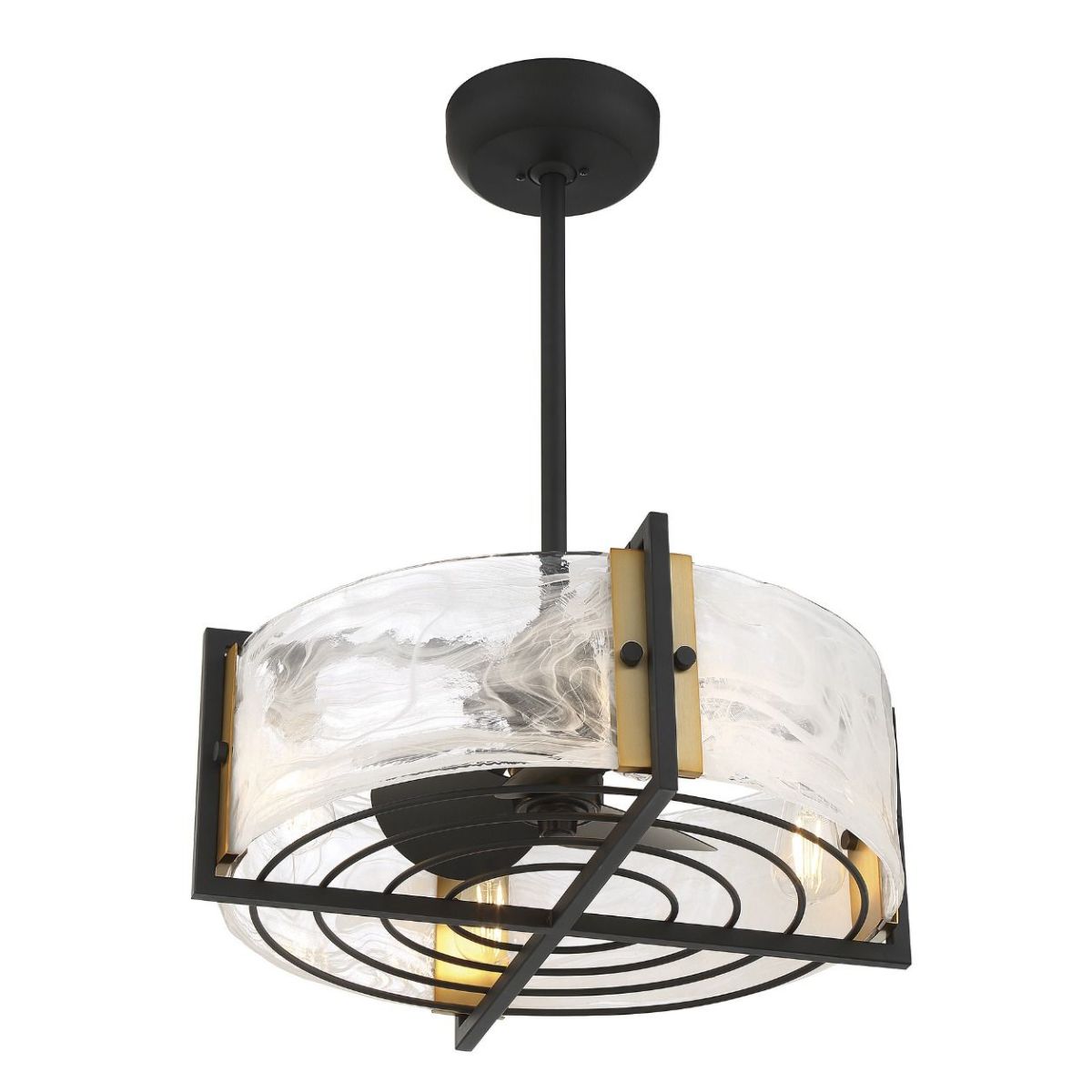 Hayward 23 Inch Matte Black with Warm Brass Accents Chandelier Ceiling Fan With Light And Remote - Bees Lighting