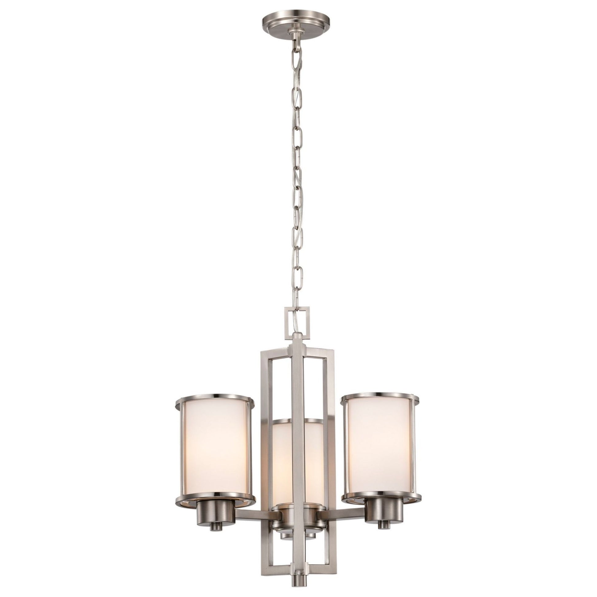Odeon 19" 3-Light Chandelier, Brushed Nickel Finish - Bees Lighting