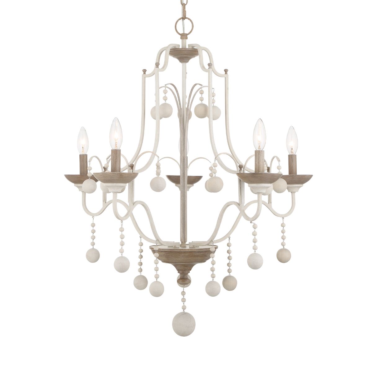 Colonial Charm 28 In. 5 Lights Chandelier White Finish - Bees Lighting