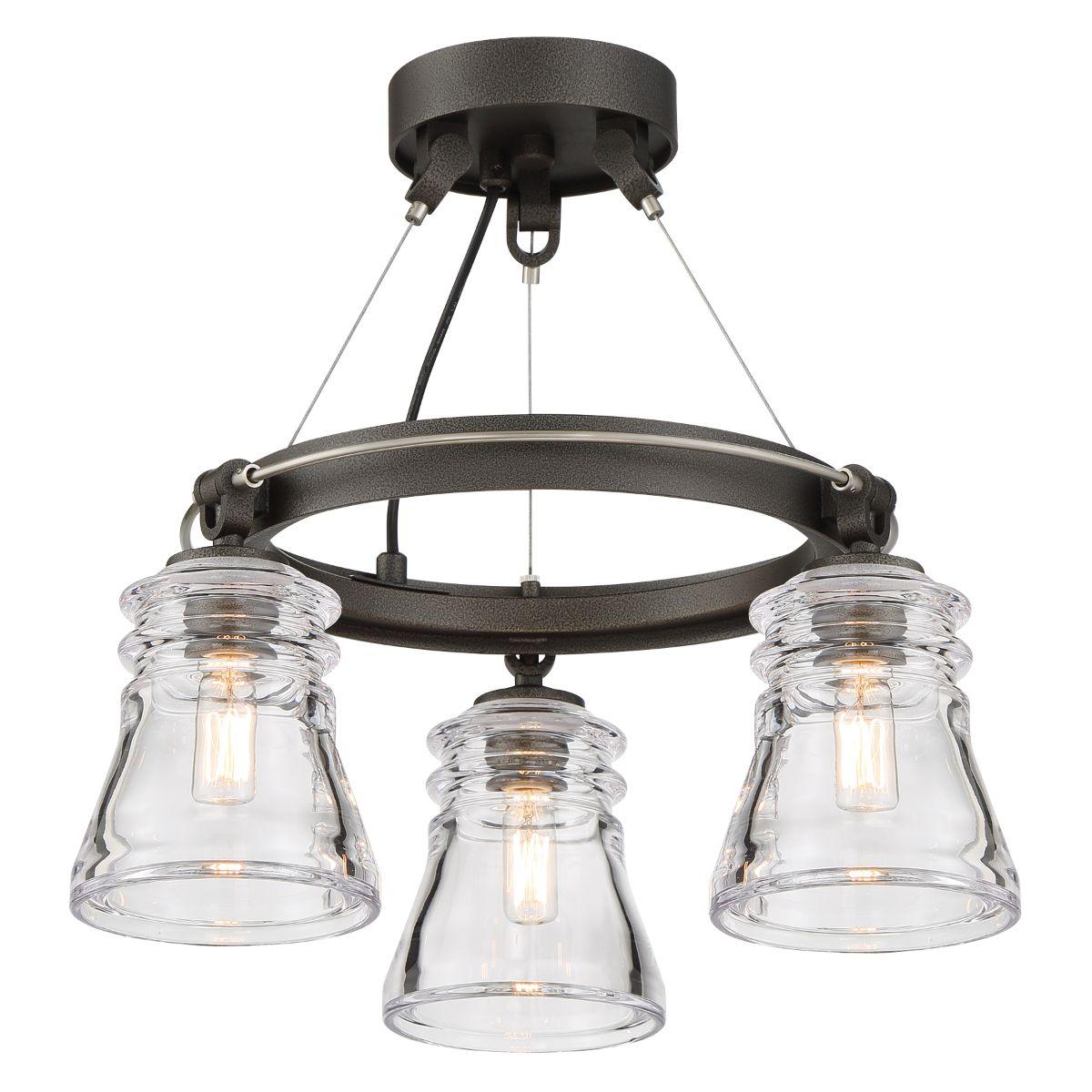 Graham Avenue 17 In. 3 Lights Semi flush Mount Light Iron & brushed nickel Finish