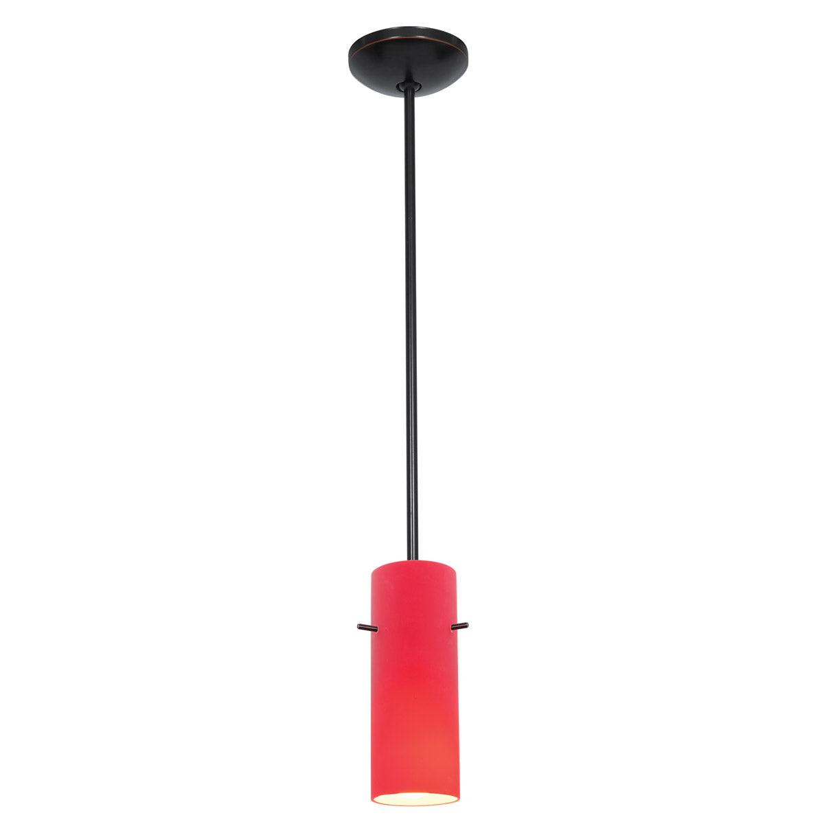 Cylinder 4 in. LED Pendant Light, Red Glass - Bees Lighting