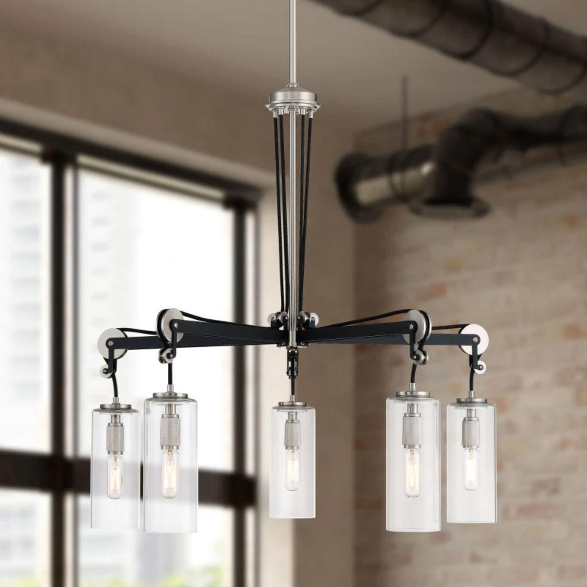 Pullman Junction 28 in. 5 Lights Chandelier Brushed Nickel & Black finish - Bees Lighting