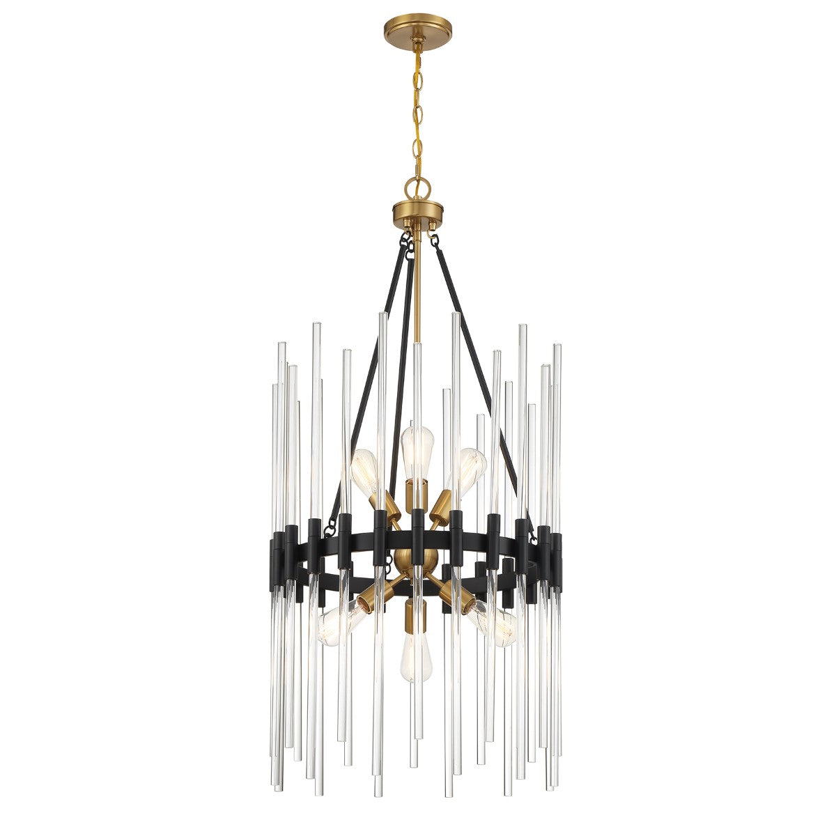 Santiago 20 in. 6 Lights Pendant Light Matte Black with Warm Brass Accents Finish
