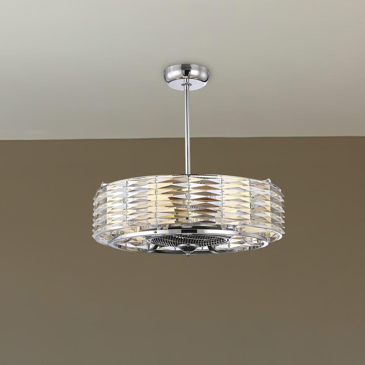 Taurus 30 Inch Chandelier Ceiling Fan With Light And Remote, Polished Chrome Finish