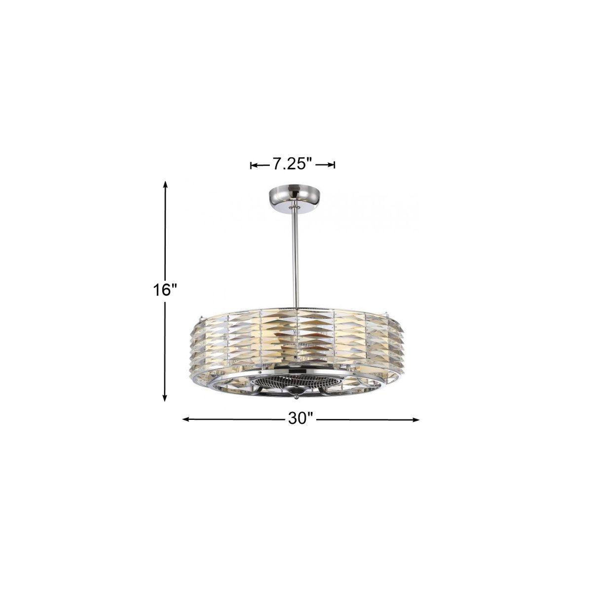 Taurus 30 Inch Chandelier Ceiling Fan With Light And Remote, Polished Chrome Finish