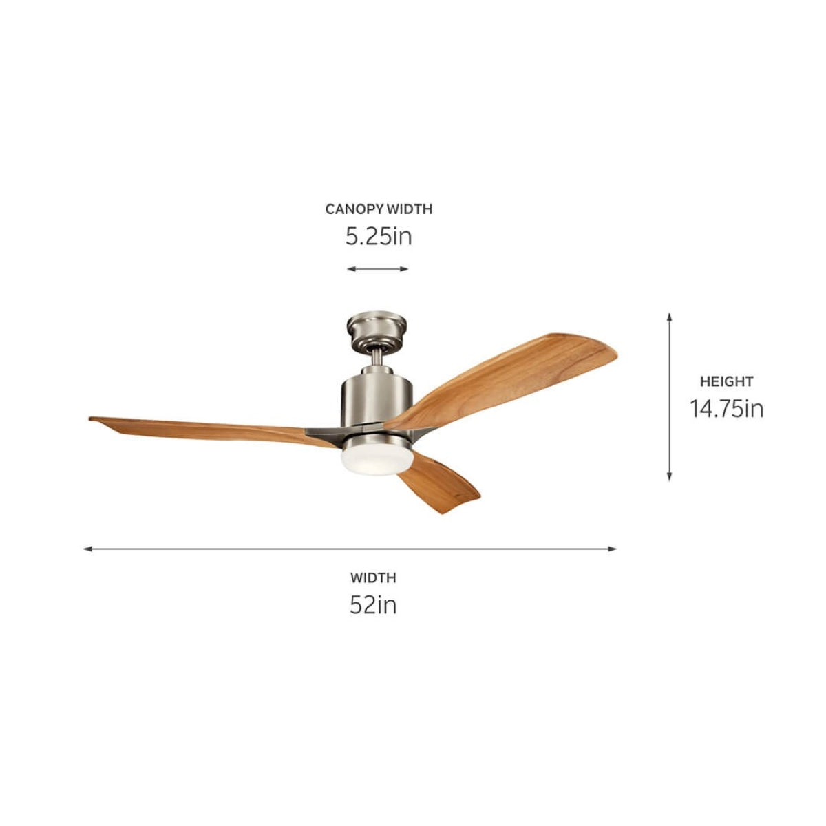 Ridley II 52 Inch Brushed Stainless Steel Indoor LED Ceiling Fan with Wall Control - Bees Lighting