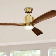 Ridley II 52 Inch Natural Brass Indoor LED Ceiling Fan with Wall Control - Bees Lighting