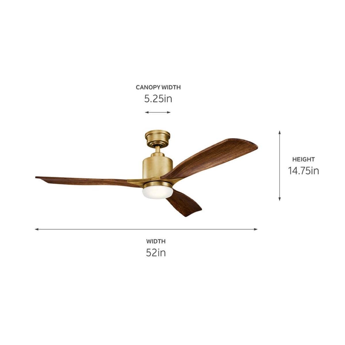 Ridley II 52 Inch Natural Brass Indoor LED Ceiling Fan with Wall Control - Bees Lighting