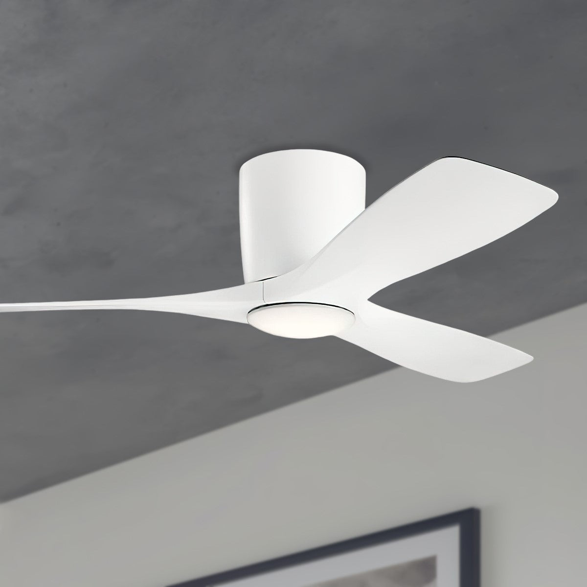 Volos 48 Inch Matte White Hugger LED Ceiling Fan with Wall Control - Bees Lighting
