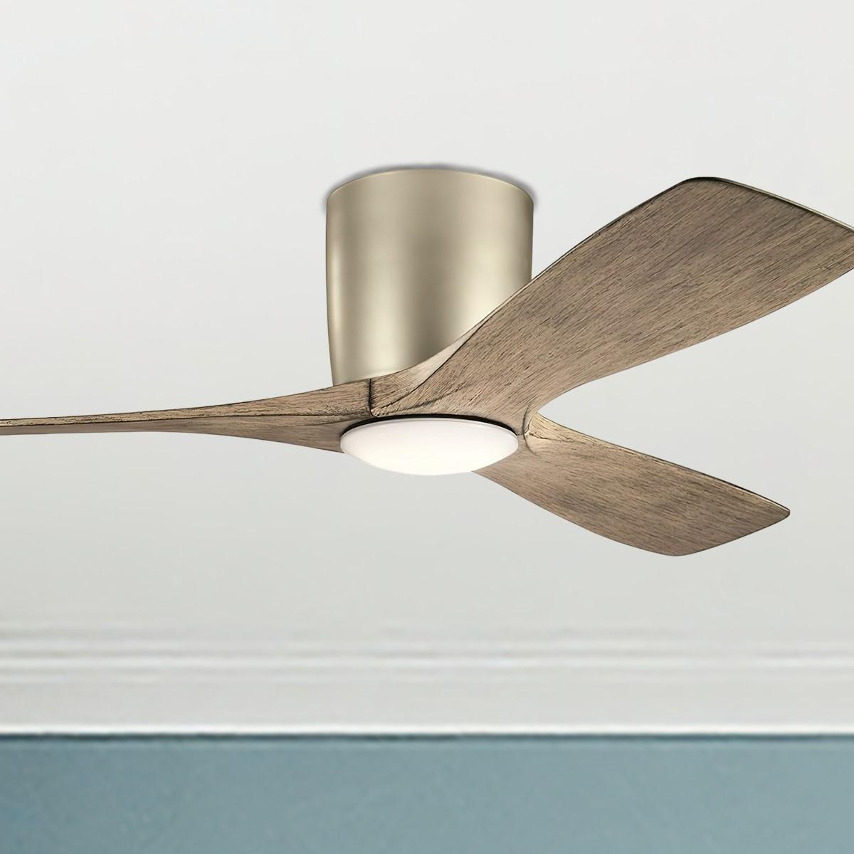 Volos 48 Inch Nickel Hugger LED Ceiling Fan with Wall Control - Bees Lighting