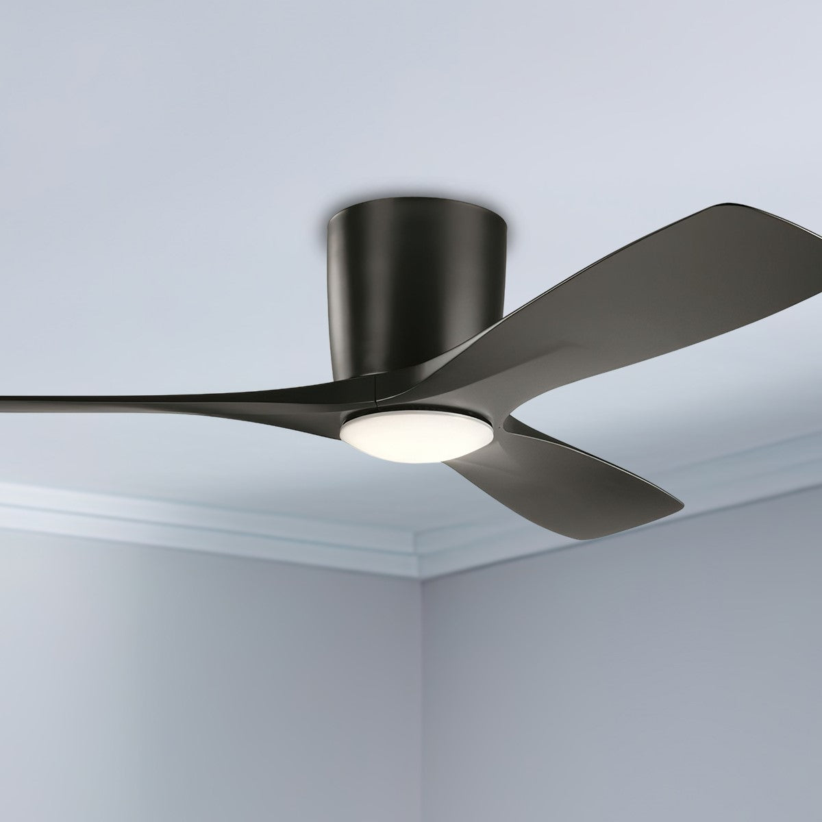 Volos 48 Inch Black Hugger LED Ceiling Fan with Wall Control - Bees Lighting