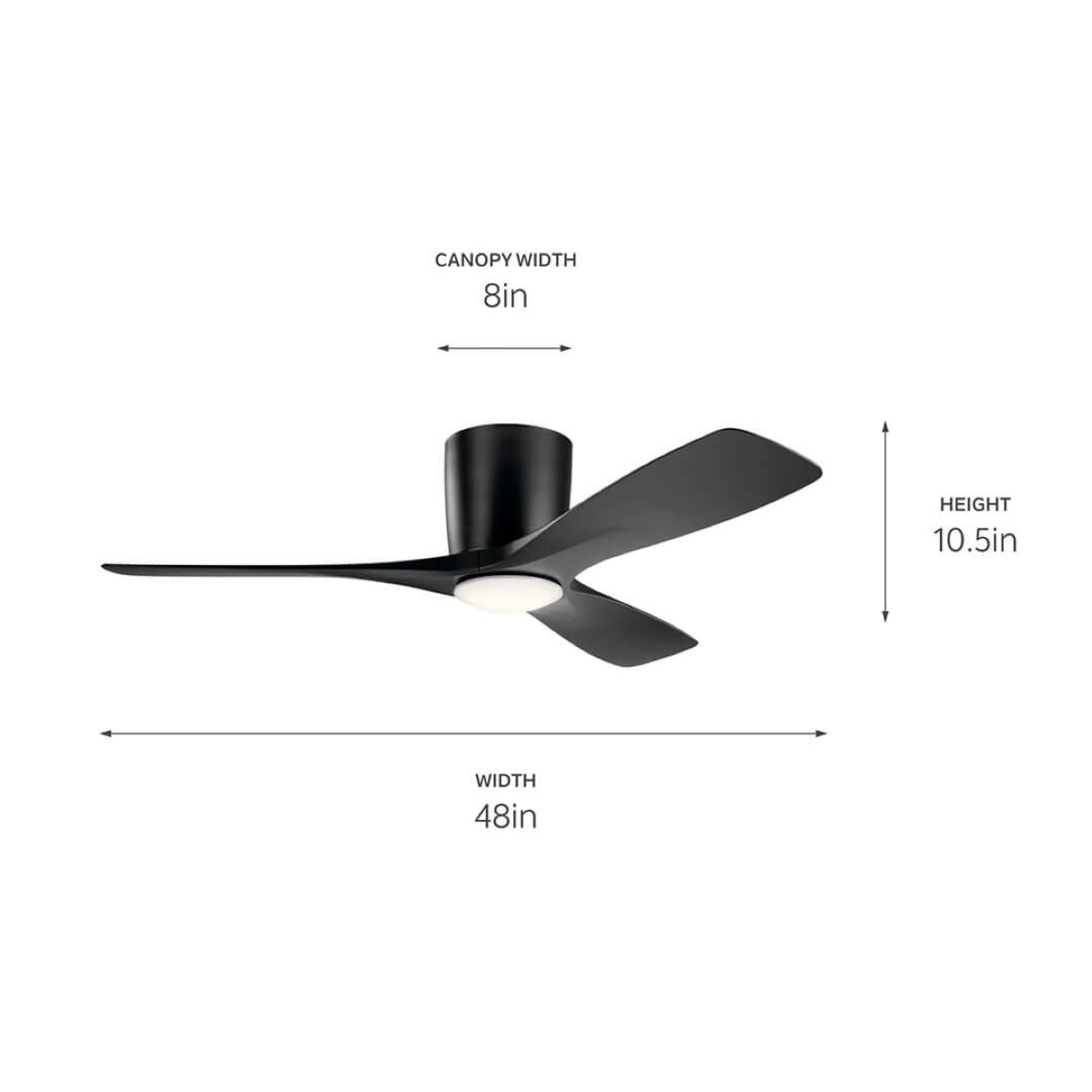 Volos 48 Inch Black Hugger LED Ceiling Fan with Wall Control - Bees Lighting
