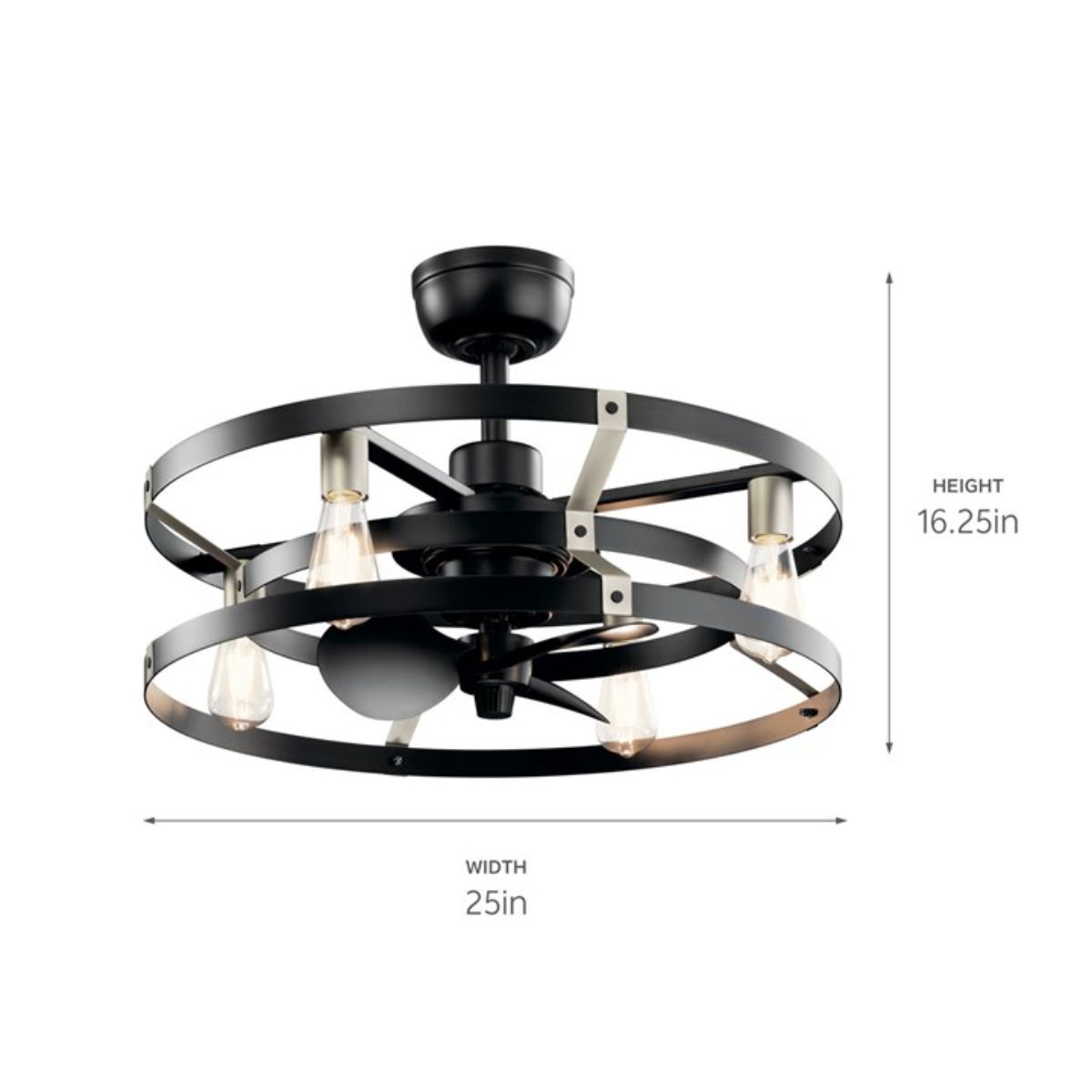 Cavelli 25 Inch Satin Black LED Fandelier Ceiling Fan with Wall Control - Bees Lighting
