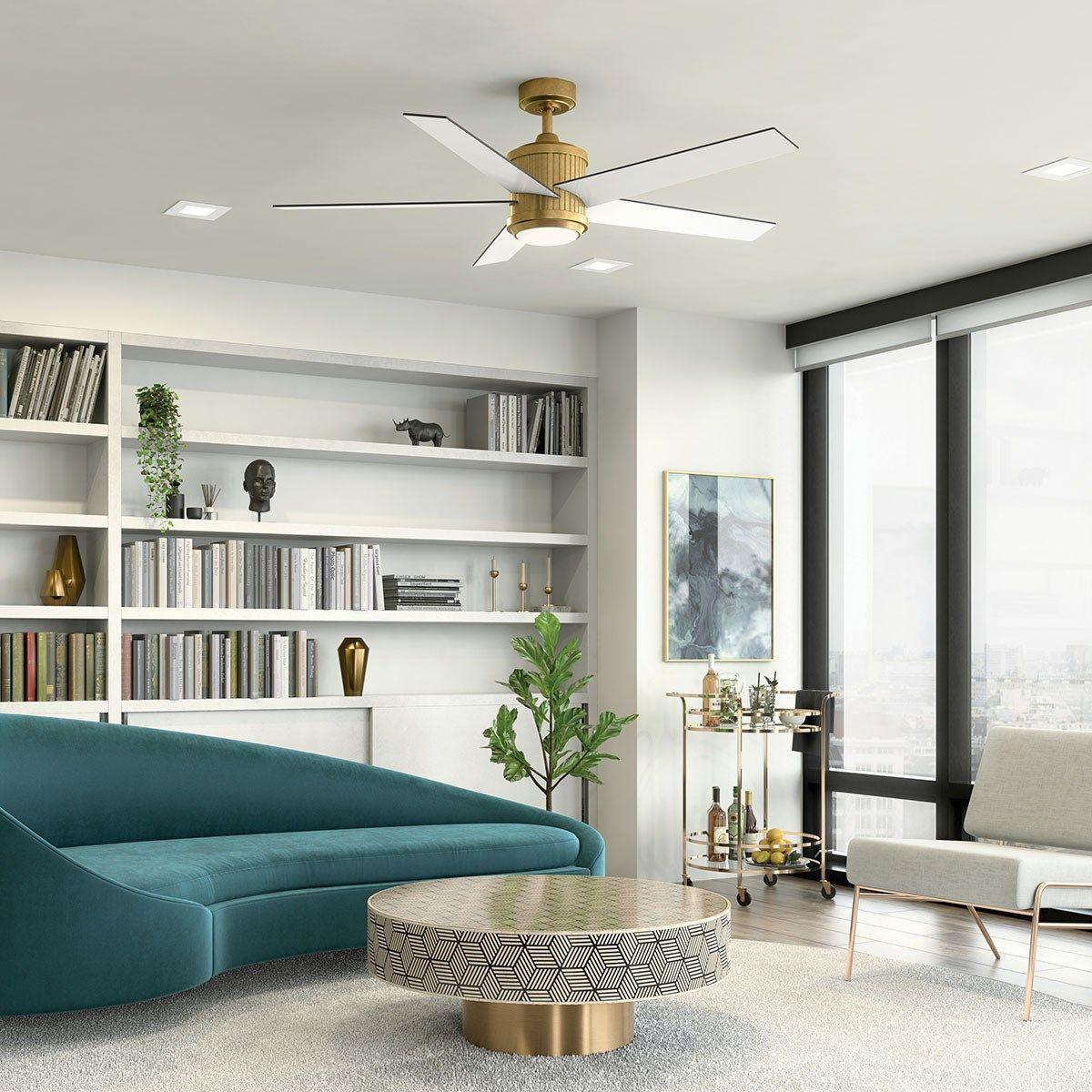 Brahm 56 Inch Natural Brass LED Indoor Ceiling Fan with Remote - Bees Lighting