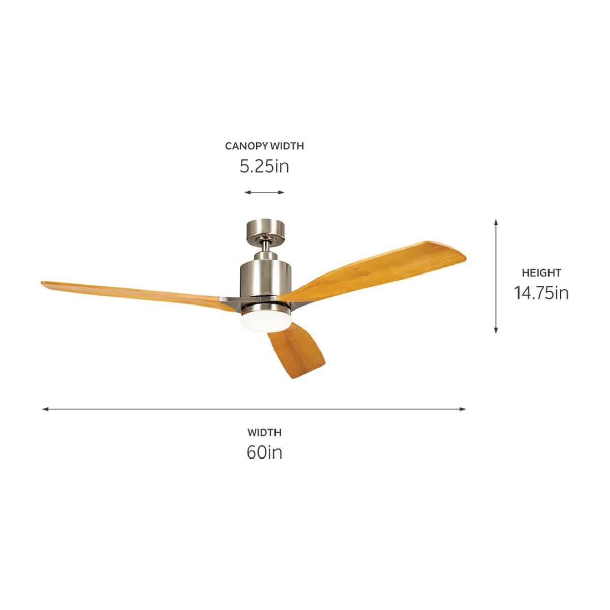 Ridley II 60 Inch Brushed Stainless Steel Indoor LED Ceiling Fan with Wall Control - Bees Lighting