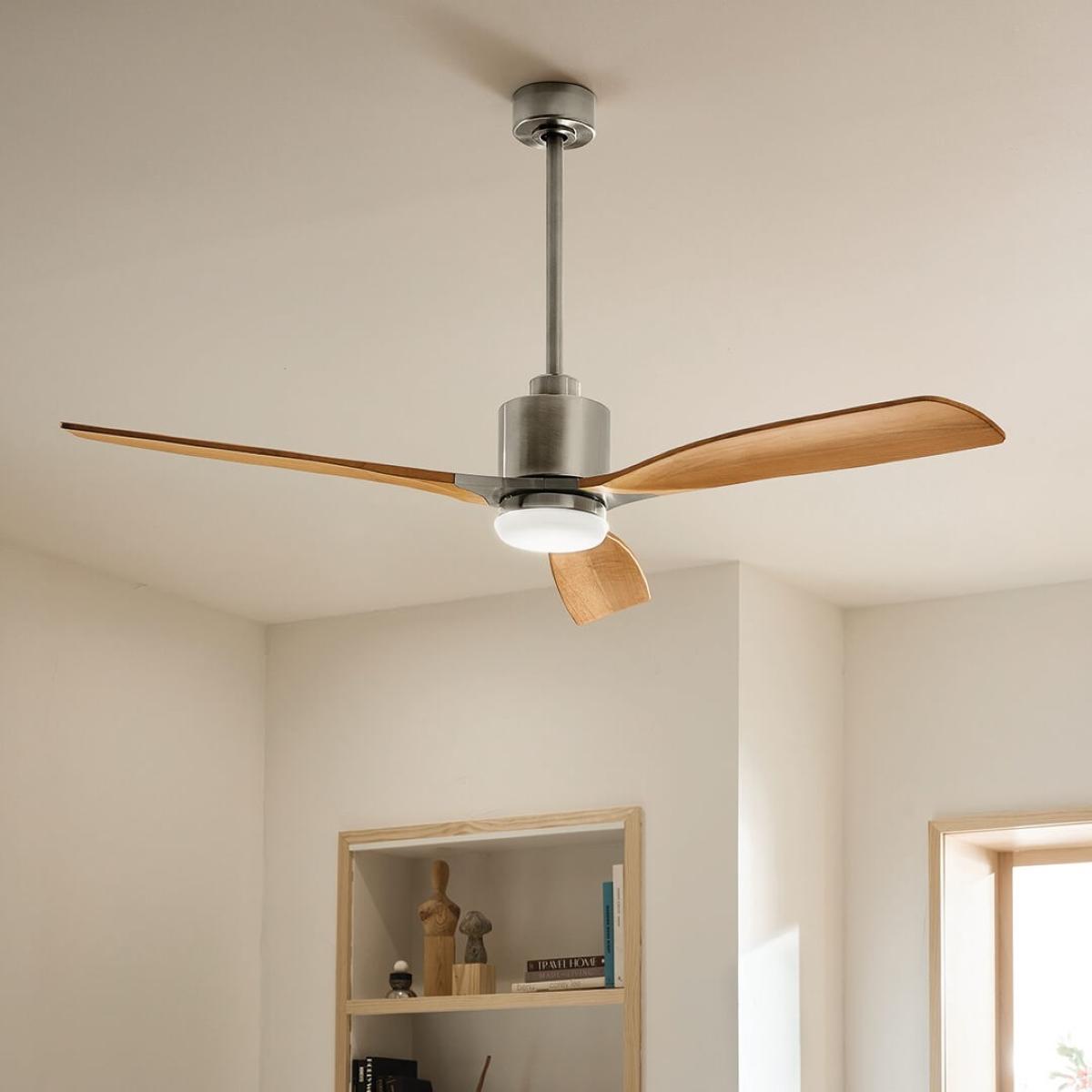 Ridley II 60 Inch Brushed Stainless Steel Indoor LED Ceiling Fan with Wall Control - Bees Lighting