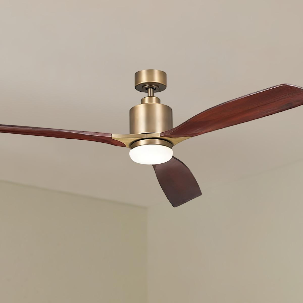 Ridley II 60 Inch Brushed Natural Brass Indoor LED Ceiling Fan with Wall Control - Bees Lighting